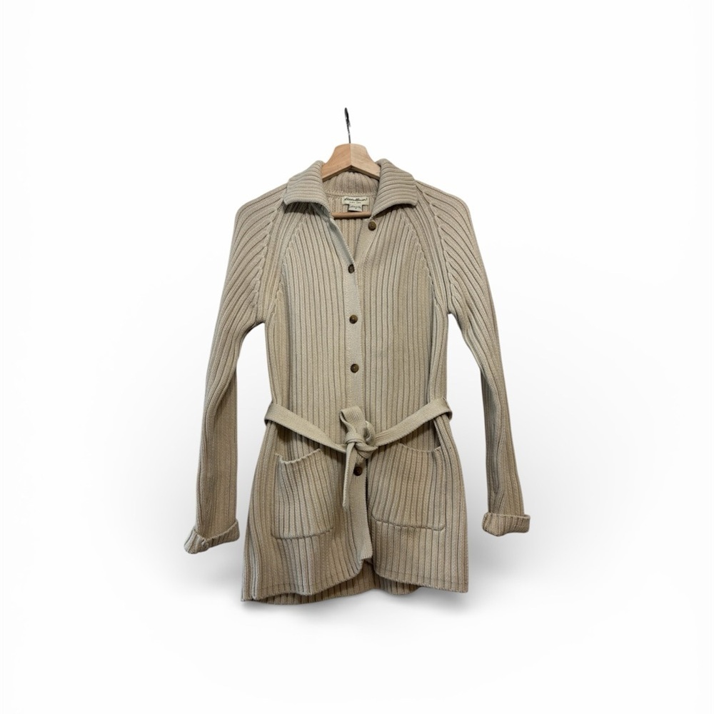 Eddie Bauer Women's Beige Oatmeal Ribbed Cardigan Fisherman core Heritage Small - Picture 2 of 10